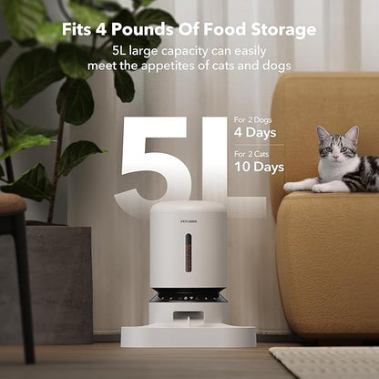 PETLIBRO 5L Automatic Cat Feeder for 2 Cats, 5G&2.4G Wi-Fi Programmable Cat Food Dispenser with Dual Stainless Steel Bowls, Airtight Lock Fresh Technology, Low Food Sensor