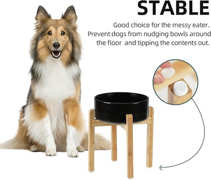 Ceramic Raised Dog Bowl Set, Elevated Dog Bowl with Stand, Food and Water Bowl for Large Breed Dogs, Weighted Pet Dishes(8.2'',60OZ, Black)