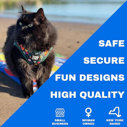 Travel Cat Harness and Leash Set - Adjustable Fit Mesh Cat Harness and Reflective Strap - Comfort Walking Vest for Kitten for Outdoor Walking, Hiking (Medium, Hawaiian)