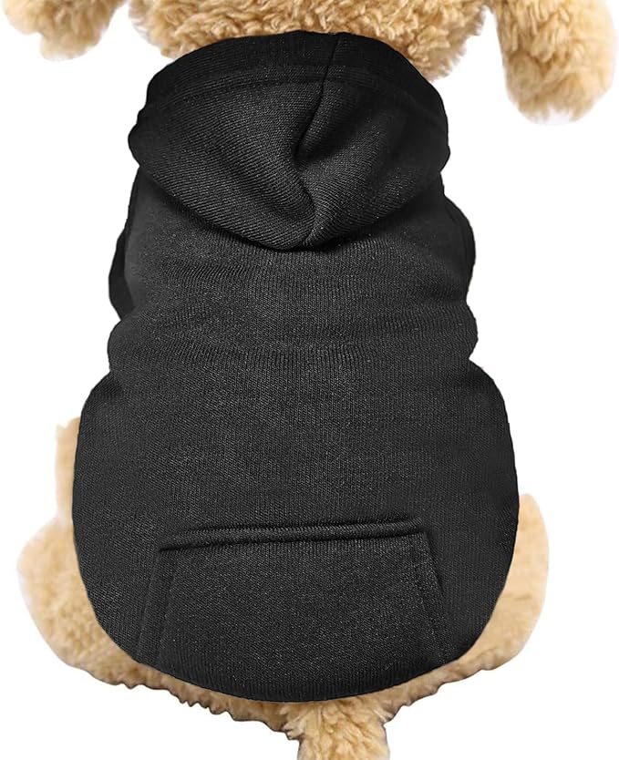 Jecikelon Winter Dog Hoodie Sweatshirts with Pockets Warm Dog Clothes for Small Dogs Chihuahua Coat Clothing Puppy Cat Custume (Black, X-Small)