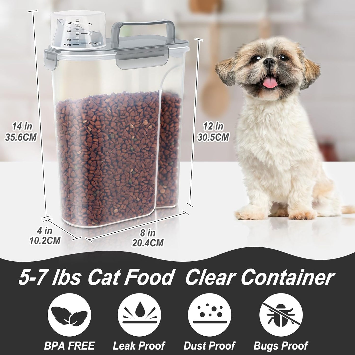5Lbs/6Qt Airtight Pet Storage Container For Cat Dog Bird Food and Keep Fresh, Translucent Body, Upgraded Large Nozzle for Easy Pouring With Handle Design Easy to Carry When Going 2pack