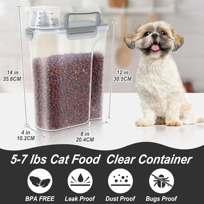 5Lbs/6Qt Airtight Pet Storage Container For Cat Dog Bird Food and Keep Fresh, Translucent Body, Upgraded Large Nozzle for Easy Pouring With Handle Design Easy to Carry When Going 2pack