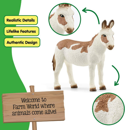Schleich Farm World American Spotted Donkey Animal Figurine - Highly Detailed and Durable Farm Animal Toy, Fun and Educational Play for Boys and Girls, Gift for Kids Ages 3+, Multicolor, 2.5 inch