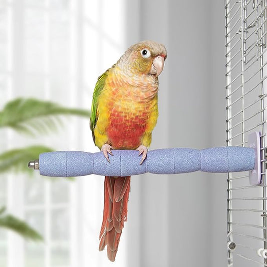 Bird Perch Stand for Parrots – Natural Ceramic Grinding Stick for Beak & Claw Trimming Cage Accessory for Budgies Parakeets Cockatiels Conures Chew Toy with Abrasive Surface (Blue, 7.8Inch)