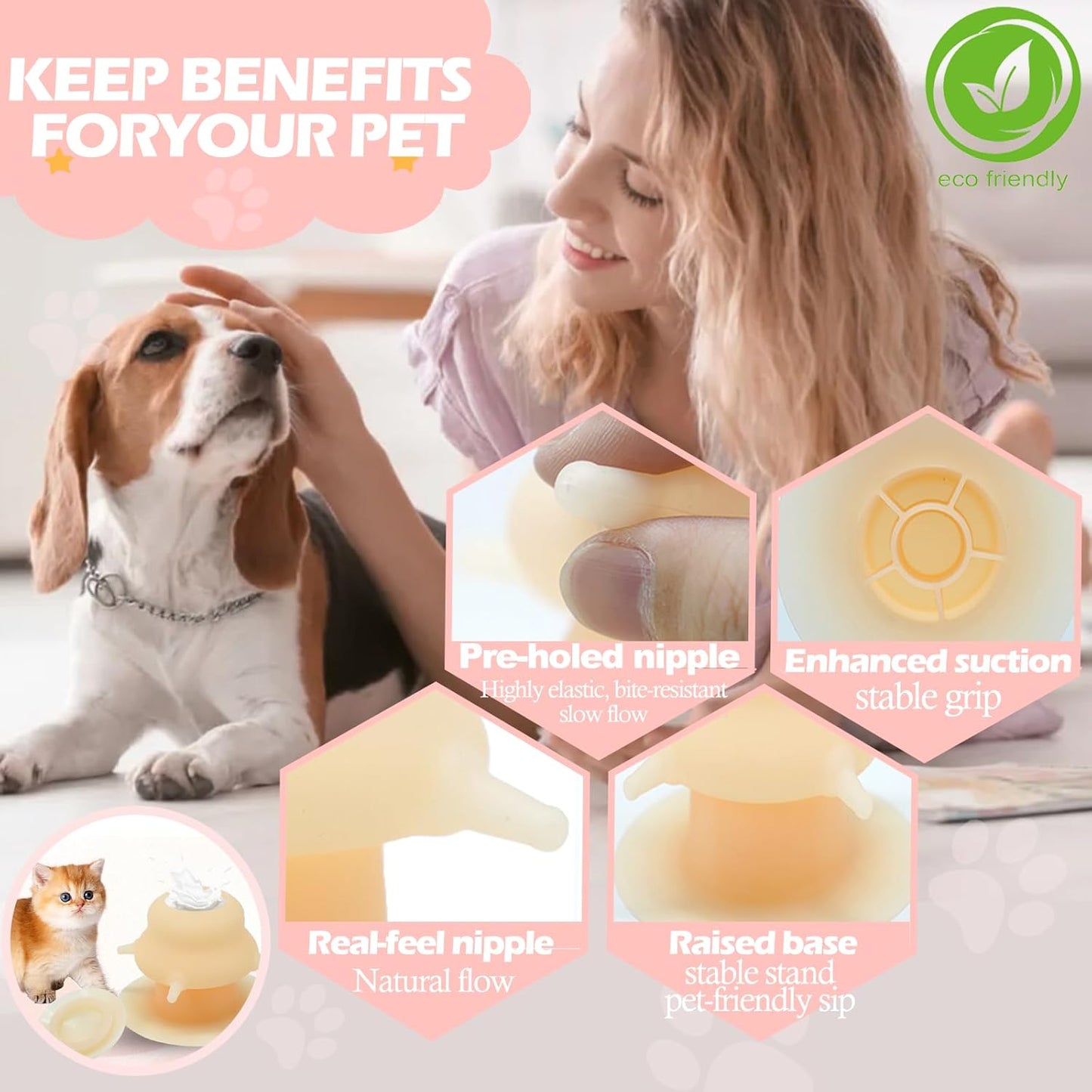 MAKOL Puppy Feeder for Nursing, Mother's Touch Feeder Nipples for Kittens, Premium Silicone Nursing Station, 4 Nipples, 230ml Capacity