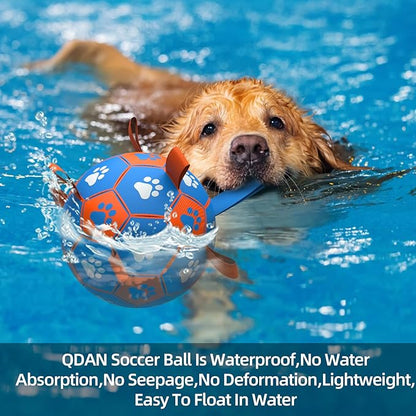 QDAN Dog Ropes Toys Soccer Ball with Straps, Puppy Birthday Gifts, Tug Toy, Durable Dog Balls for Medium & Large Dogs- Blue Orange(8 Inch)