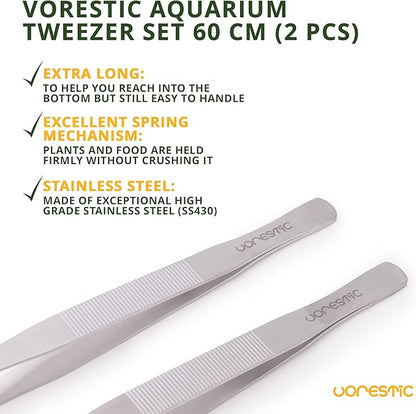 Extra Long Aquarium Tweezers Curved and Straight, 23.6 inches Terrarium Tweezers, Extra Long Tweezers Set, Reptile Feeding Tongs