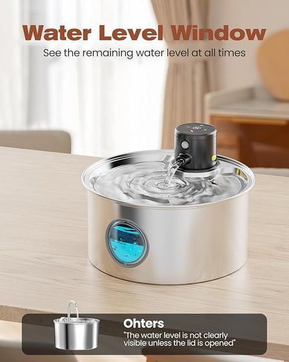 Cat Water Fountain Battery Powered: Cordless Cat Fountain Wireless - Rechargeable Pet Water Fountain Stainless Steel - 108oz/3.2L Automatic Kitty Water Fountain with Motion Sensor - 9 Filters