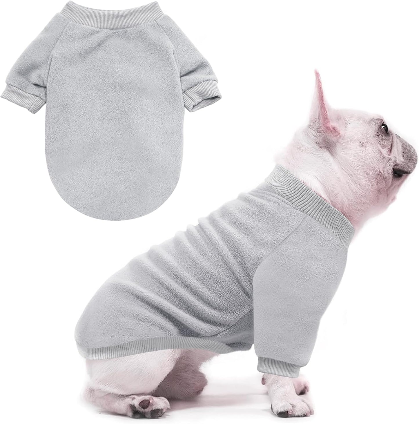 Idepet Dog Fleece Sweater - Soft Puppy Sweater & Cat Apparel - Warm Winter Shirt (Grey, Small)