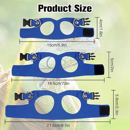 Bearded Dragon Harness Leash Set 3 Size Adjustable Lizards Training Walking Leather Vest Escape-Proof Traction Rope for Outdoor Small Reptiles Animal Squirrels (Blue)