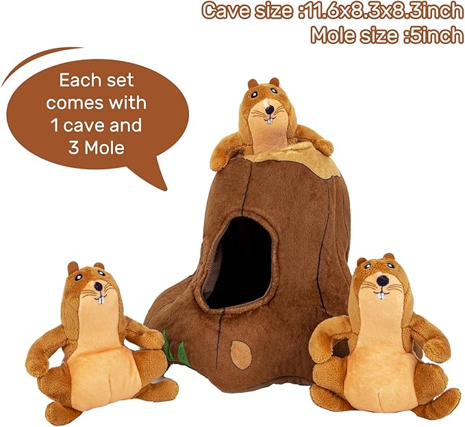 Hollypet Hide and Seek Squeaky Dog Toy, Designed Interactive Puzzle Plush Stuffed Puppy Toys, Moles