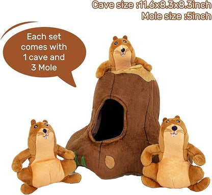 Hollypet Hide and Seek Squeaky Dog Toy, Designed Interactive Puzzle Plush Stuffed Puppy Toys, Moles