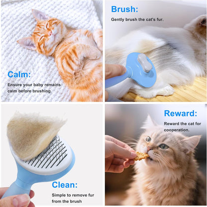 Cat Hair Brush,Cats Brushes for Shedding,Soft Silicone Self Cleaning Brush for Short and Long Haired Cats for Grooming and Shedding (Blue)