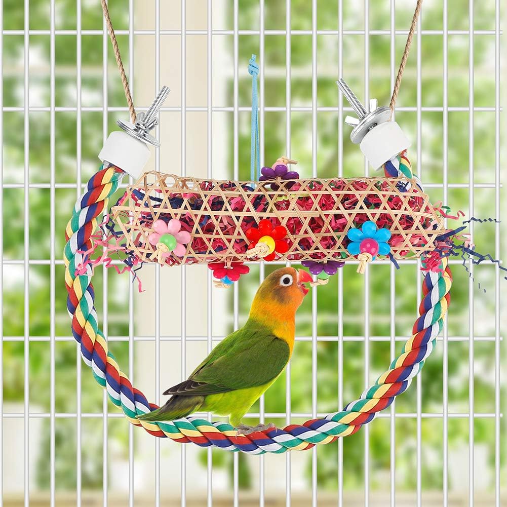 Foraging Bird Toys - Shredding Parakeet Toys with Rope Perch for Conure, Cockatiel, Budgies, Lovebird, Parrotlet