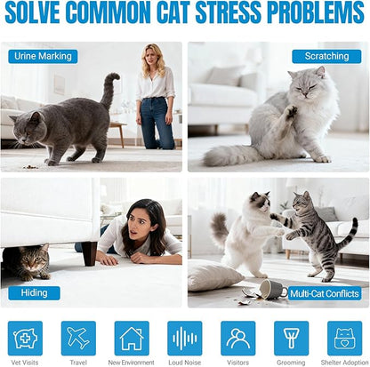 Cat Calming Pheromone Diffuser - Stops Urine Marking & Scratching, Reduce Fighting Spraying Cat Calming Diffuser, Drug-Free Formula for Anxious Cats, 2 Diffuser + 4 Refills Last 120 Days