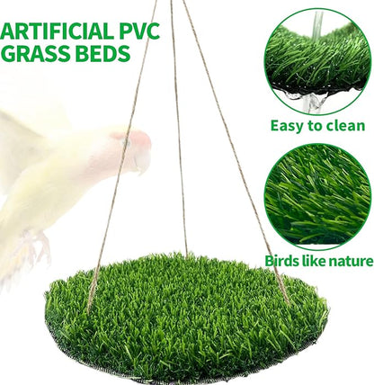 FlidRunest Large Bird Foraging Mat Toys, Natural Bird Grass Hammock Swing Toy with Hooks, Climbing Perch Hanging Toy for Parakeets, Parrot, Cockatiels, Bearded Dragon, Snake