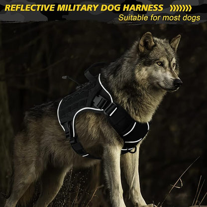 WINGOIN Black Tactical Dog Harness for Large Dogs, Heavy Duty No Pull Dog Harness with Handle, Adjustable Reflective Military K9 German Shepherd Big Size Dog Vest for Walking, Training, Hunting (L)