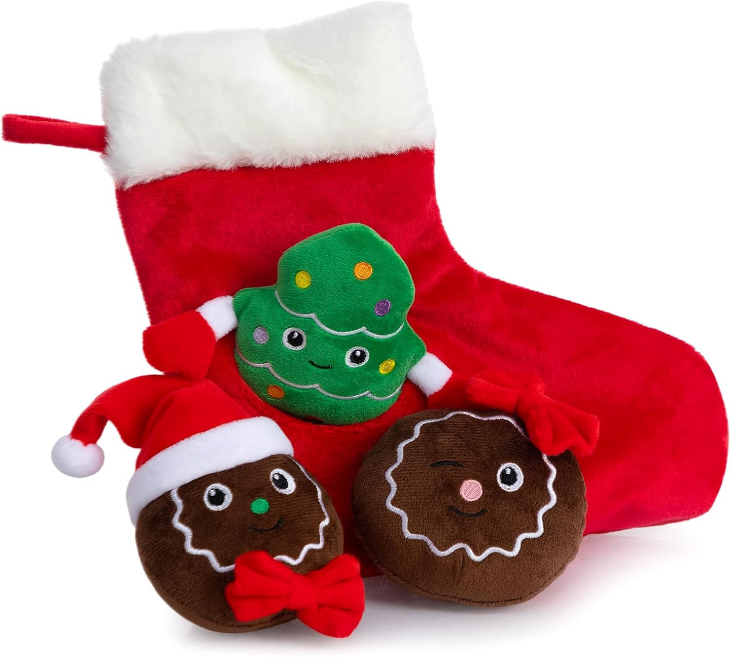 Hollypet Squeaky Dog Toy, Interactive Plush Hide and Seek Dog Toys for Small Medium Sized Dogs and Non-Aggressive Chewers, Puppy Teeth Clean Chew Toys, Christmas Stocking