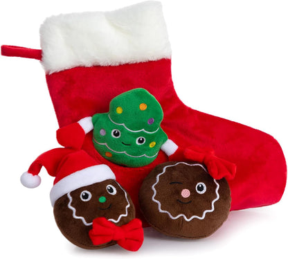 Hollypet Squeaky Dog Toy, Interactive Plush Hide and Seek Dog Toys for Small Medium Sized Dogs and Non-Aggressive Chewers, Puppy Teeth Clean Chew Toys, Christmas Stocking