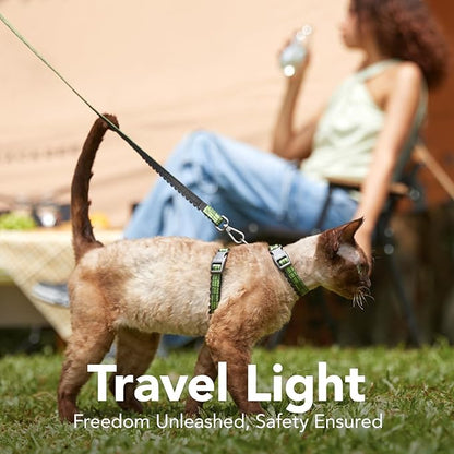 Cat Harness and Leash Set - Escape Proof Adjustable Cat Harness, Comfortable Soft Lightweight, Use Safe & Easy, Walking Travel Kitten Harness for Small Medium Large Cats (Green Growling Crocodile)