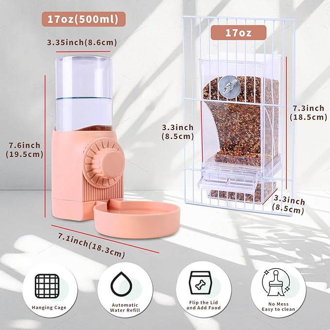 No Mess Bird Feeder Water Dispenser for Cage, Parakeet Cage Accessories, Bird Cage Feeder Waterer for Parrots Cockatiel Canary Budgies Finches (Feeding Door Over 3.15x3.15 inch)