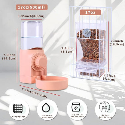 No Mess Bird Feeder Water Dispenser for Cage, Parakeet Cage Accessories, Bird Cage Feeder Waterer for Parrots Cockatiel Canary Budgies Finches (Feeding Door Over 3.15x3.15 inch)