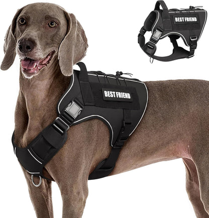 Tactical Dog Harness for Large Dogs,No Pull Military Dog Vest with Handle,Reflective Heavy Duty Pet Harness for K9 Working Walking Hiking Training Black XL