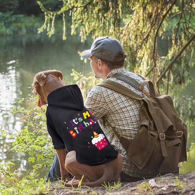 GreenJoy Dog Sweater Dog Hoodie Cold Weather Coat Hooded Sweatshirt for Puppies,Cats, Small Medium Large Dogs (Black(It's My Birthday), XX-Large)