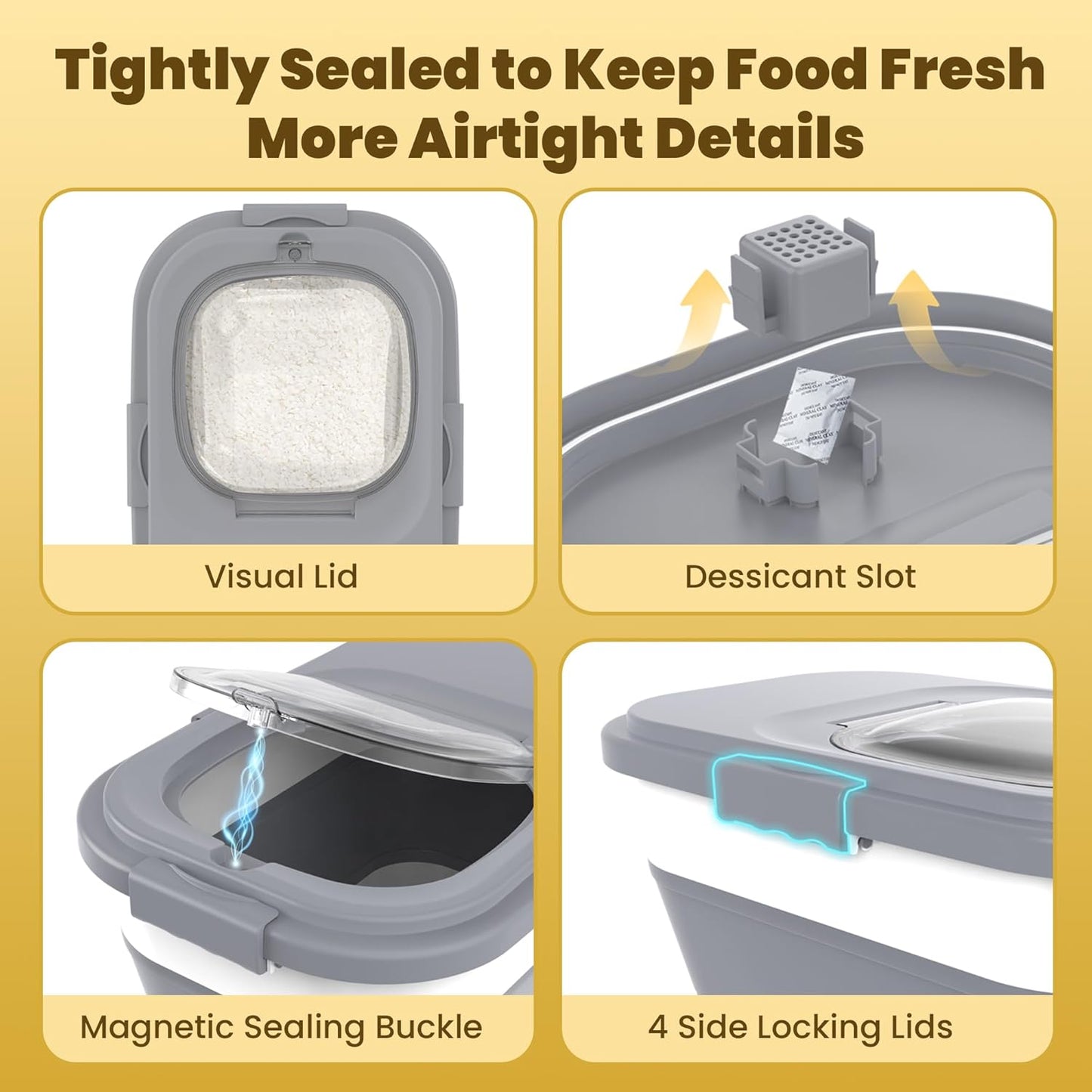 HOYTAMDA 25-35Lbs Rice Container,Collapsible Airtight Food Storage Containers with Wheels,Handle,Rice Storage Container with Small Bin and Scoop,Rice Dispenser for Flour Sugar Cereal Grain Dog Cat