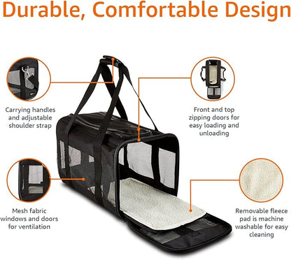 Amazon Basics Soft-Sided Mesh Pet Travel Carrier for Dog, Cat, up to 16 pounds, 16.5" L x 10.6" W x 11" H, Black