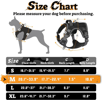 rabbitgoo Dog Harness Medium Sized No Pull, Tactical Service Pet Vest with Molle and Control Handle, Adjustable and Reflective Military Harness for Easy Walking and Training, Black, M