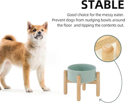Ceramic 6.1inch Raised Dog Bowl with Stand for Small and Medium Dog Dish Pet Food and Water Bowl (Single Bowl with Stand - Light Green)