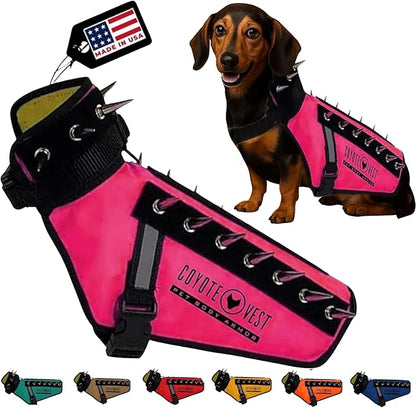 CoyoteVest Dog Harness Protection Vest, Reflective Dog Accessories with Spikes to Shield Your Pet from Raptor and Animal Attacks, Proudly Made in America (XX-Small, Pink)