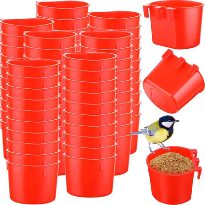120 Pcs Cage Cups Chicken Birds Feeder Cups Plastic Hanging Chicken Feeders and Waterers 8 oz Feeding Bowl for Gamefowl Supplies Pet Pigeon Poultry Parrot Parakeet Rooster Rabbit(Red)