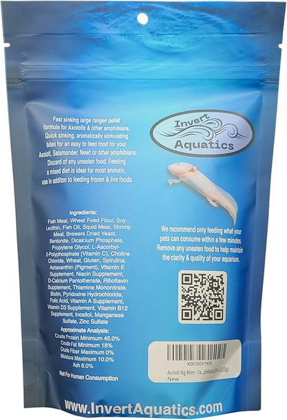 Axolotl Big Bites - Fast Sinking, Soft Pellet Daily Diet for Axolotls, Newts, Salamanders & Other Amphibians (9 oz (255g))