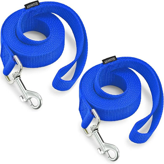 AMAGOOD 6 FT Dog Leashes, Strong and Durable Traditional Style Leash with Easy to Use Collar Hook,Dog Leads Great for Small and Medium and Large Dogs(1" x 6 ft,Blue(Pack of 2))