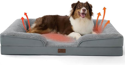 Bedsure Self Warming Orthopedic Dog Beds Large Sized Dog - Washable Large Dogs Bed Waterproof, Big Comfort Dogs Couch Sofa with Removable Cover, Supportive Foam Pet Bed with Nonskid Bottom, Grey