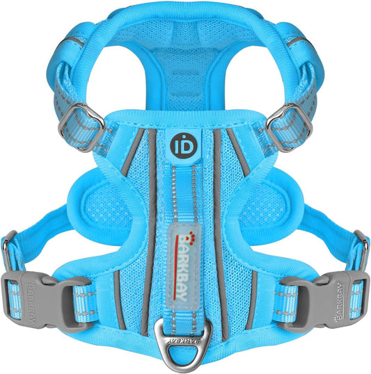 BARKBAY Dog Harness No Pull with ID Tag Pocket - Heavy Duty, Reflective, Easy Control for Large Dogs(Blue,XS)