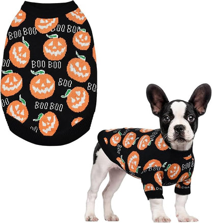 Pet Puppy Dog Halloween Sweater Cat Pumpkin Knitwear Clothes Costume with Cute Boo Pattern Halloween Sweater Coat for Kittens Small Dogs Cats XL