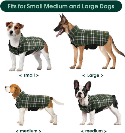 Kuoser Waterproof Dog Coat, Reversible Dog Jacket for Medium Dogs, Adjustable Durable Doggie Winter Coat Warm Puppy Cold Weather Apparel from Small to Large Breed, Green M