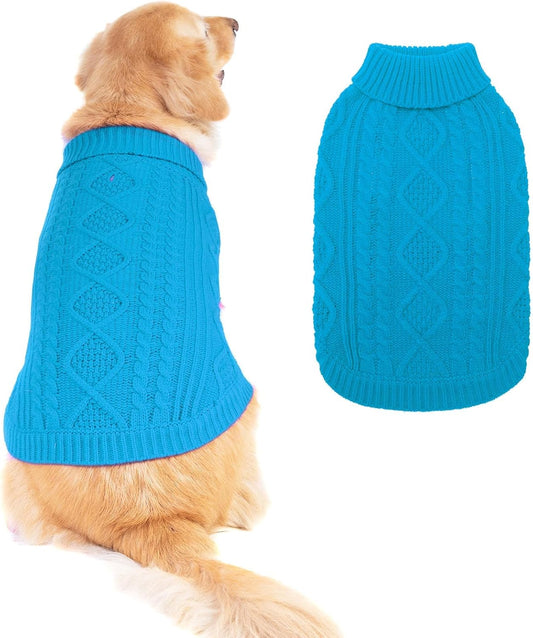 BINGPET Thermal Knitted Dog Sweater for Small Medium Large Dogs,Winter Puppy Cat Coat Warm Sweartershirts Outfits,Classic Cable Knit Turtleneck Pullover Dog Jumper Coat Warm Sweartershirts