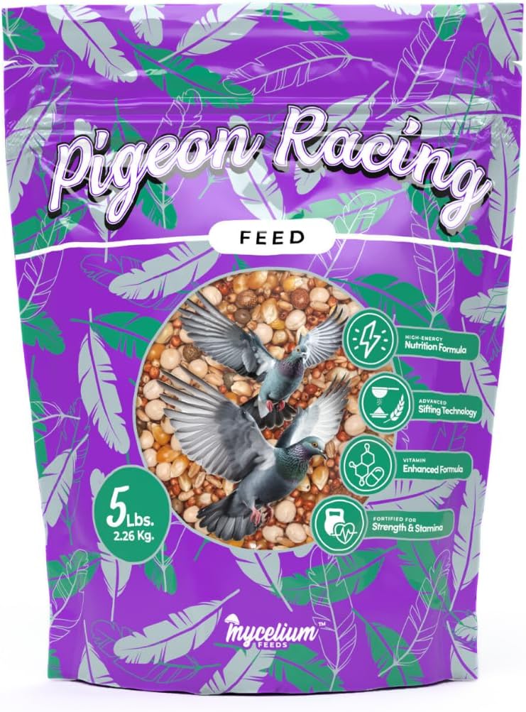 Mycelium Organic Racing Pigeon Food (5 LB Bag) | High-Protein Bird Seed with Vitamin Premix | Supports Endurance, Muscle Recovery & Flight Performance | Non-GMO, No Fillers, Made in USA