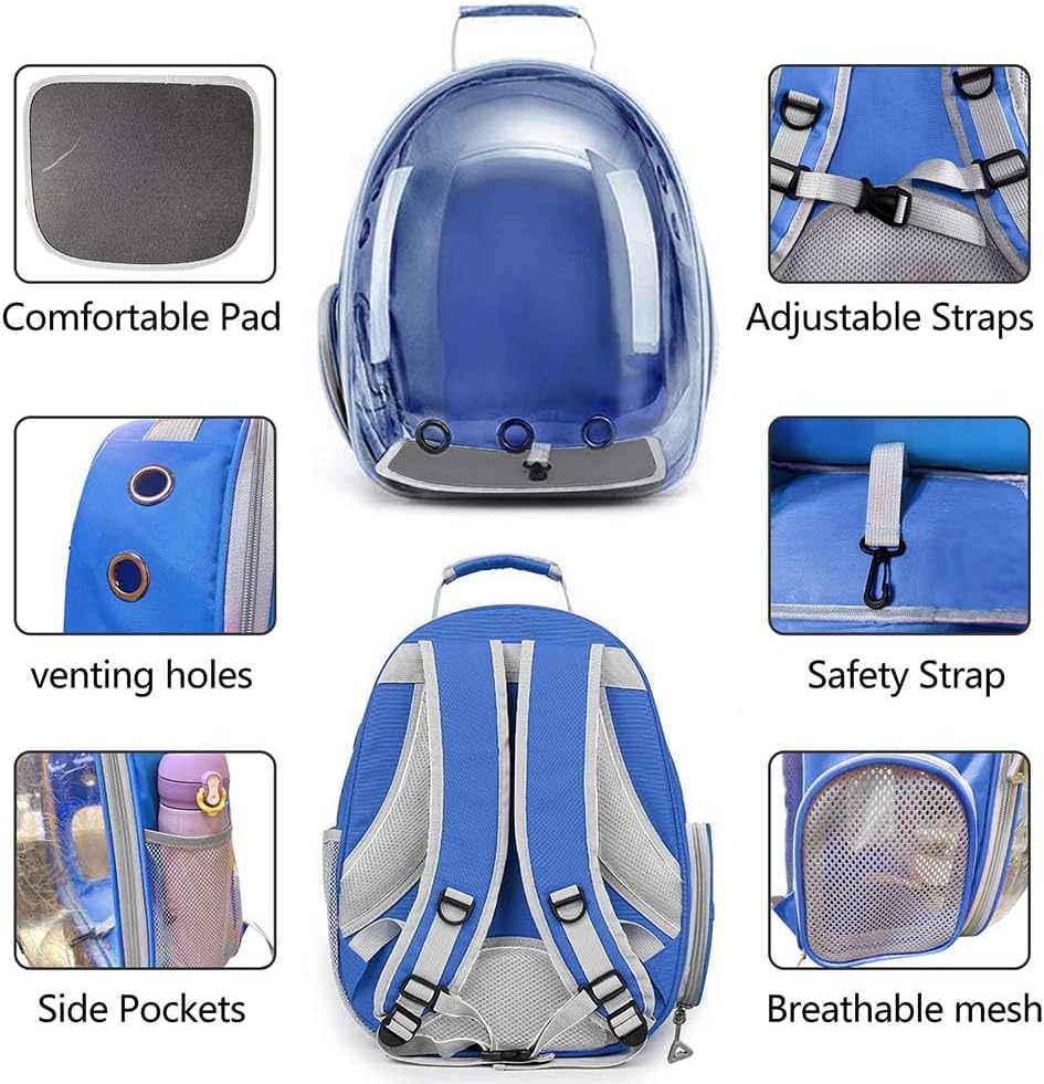 Pet Backpack Carrier with Harness Backpack with Bubble Clear Front for Cats, Small Dogs, Bunnies etc with Harness Included, Pet Carrier for Traveling, Walking, Hiking and Outdoor Activities