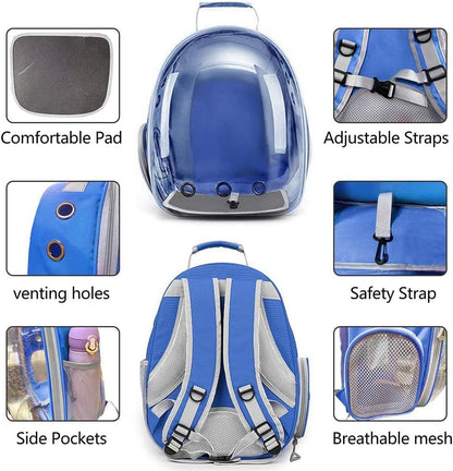 Pet Backpack Carrier with Harness Backpack with Bubble Clear Front for Cats, Small Dogs, Bunnies etc with Harness Included, Pet Carrier for Traveling, Walking, Hiking and Outdoor Activities