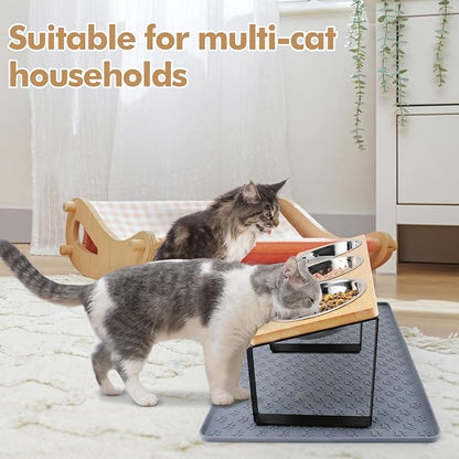 15° Tilted Elevated Cat Bowls - Raised Cat Bowls Stand with Silicone Food Mat & 3 Stainless Steel Cat Dishes for Food and Water, Anti-Vomiting for Indoor Cats and Small Pets