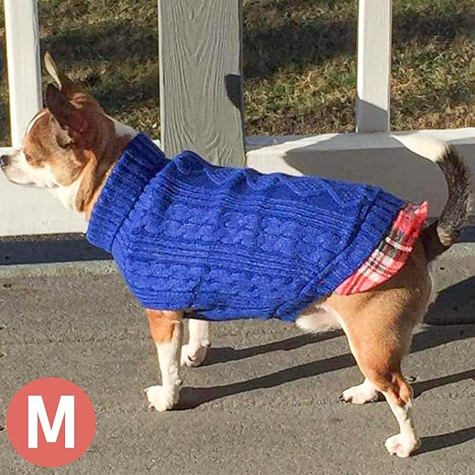 KYEESE Dog Sweater Comfy Pet Coat for Fall Winter Cold Weather Stretchy Knitwear Cat Clothes Warm Turtleneck Small Dogs Sweater with Gingham Patchwork Soft Pullover Dog Sweaters for Small Dogs Girl