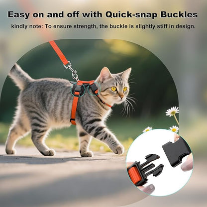 Plutus Pet Adjustable Cat Harness and Leash Set, Quick Release, Escape Proof Nylon Vest with Leather Trim for Kitten, Small Medium Large Cats, Orange