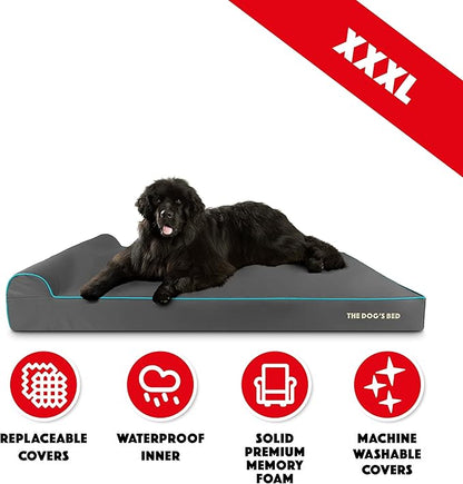 The Dog’s Bed Orthopedic Headrest Dog Bed XXXL Grey/Blue, Memory Foam, Pain Relief for Arthritis, Hip & Elbow Dysplasia, Post Surgery, Lameness, Waterproof Washable Cover