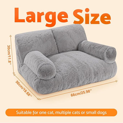 Gimars Upgrade Large Cat Bed for Indoor Cats -Added 10% More Stuff Sponge, Orthopedic Pet Couch Beds with Bolstered Edges, Fluffy Washable & Removable Cover, Anti Slip Base, Grey