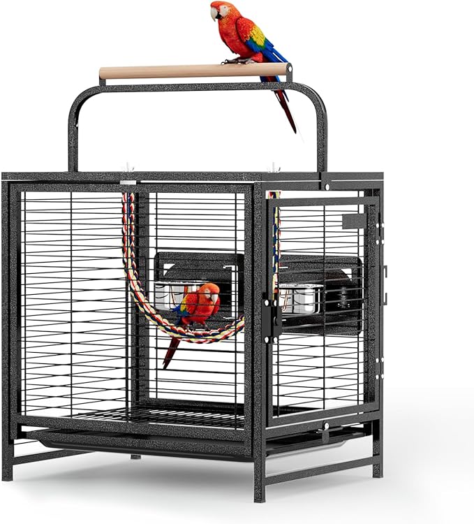 VINGLI Bird Cage, 25 inch Wrought Iron Bird Travel Carrier, Cage with Handle for Parakeets, Parrot, Lovebirds, Finches, Small/Medium Birds